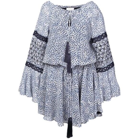 Alexis LANELLE PRINTED LONG-SLEEVE MINI DRESS IN BLUE sz M - Picture 3 of 10